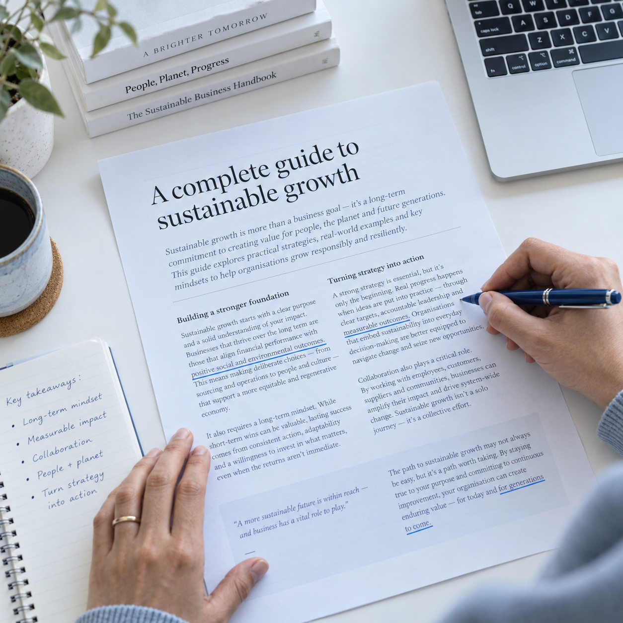 An editor reviewing an article with a blue pen